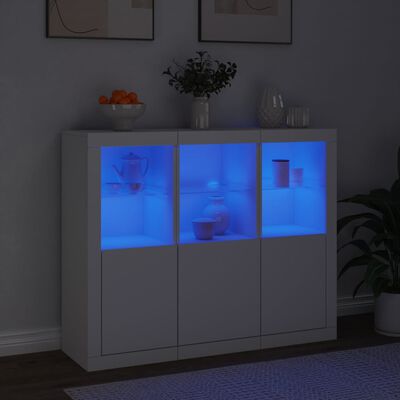 vidaXL Sideboards mit LED-Leuchten 3 Stk. Weiß Holzwerkstoff