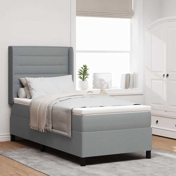 vidaXL Boxspringbett mit Matratze Hellgrau 90 x 200 cm Stoff