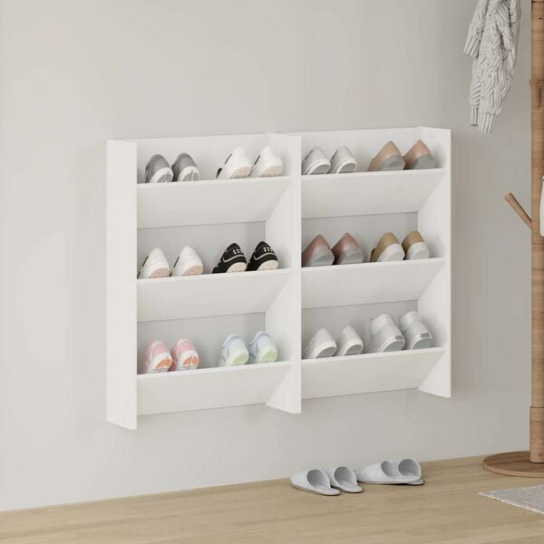 vidaXL Wand-Schuhschr&auml;nke 2 Stk. Wei&szlig; 60x18x90 cm Holzwerkstoff