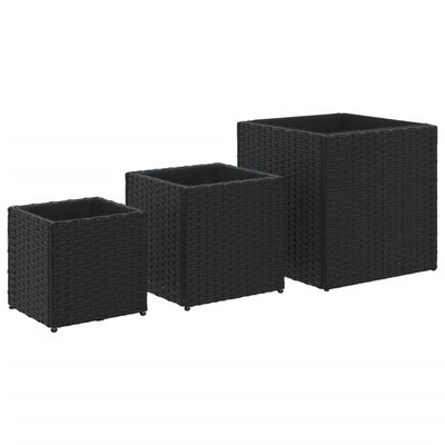 vidaXL Pflanzkübel 3 Stk. Schwarz Poly Rattan