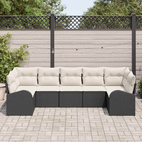 vidaXL Gartensofa-set mit Kissen 7 pcs Schwarz Poly Rattan
