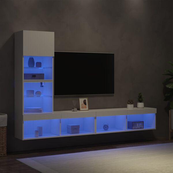vidaXL 4-tlg. Wohnwand mit LED-Beleuchtung Wei&szlig; Holzwerkstoff