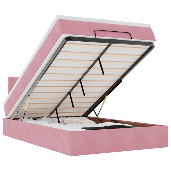 vidaXL Ottoman-Bett mit Matratze & LEDs Rosa 120x200 cm Samt