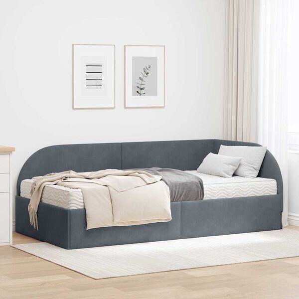 vidaXL Eckbettgestell mit Matratze mit Kopfteil 2 pcs Grau Samt