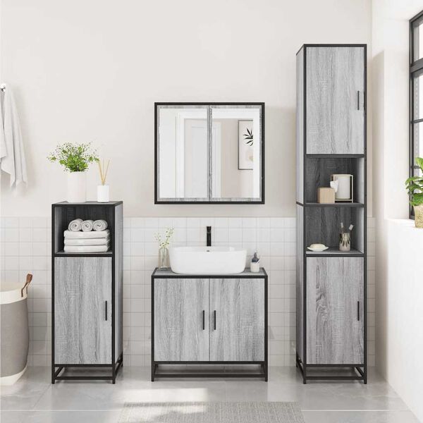 vidaXL Bad-Spiegelschrank Grau Sonoma 65x20x60 cm Holzwerkstoff
