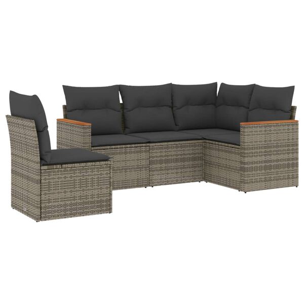 vidaXL 5-tlg. Garten-Sofagarnitur mit Kissen Grau Poly Rattan
