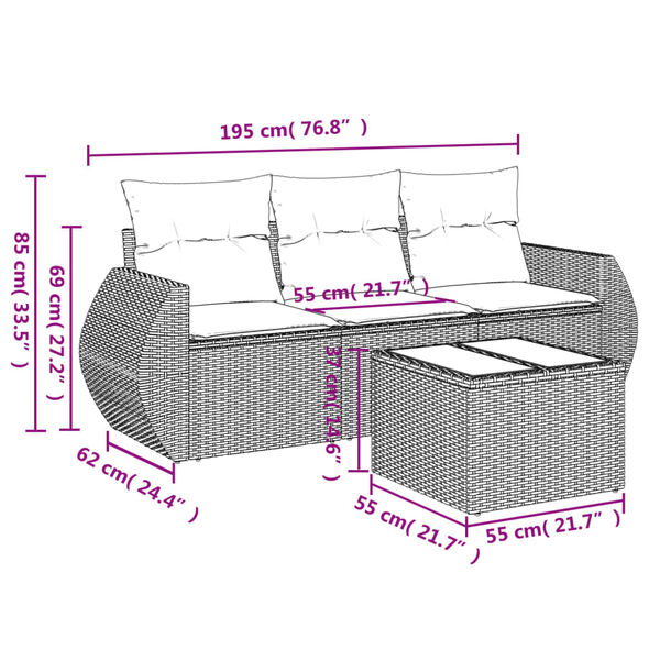 vidaXL 4-tlg. Garten-Sofagarnitur mit Kissen Beige Poly Rattan