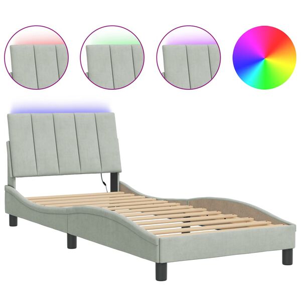 vidaXL Bettgestell mit LED ohne Matratze "Hanko" Hellgrau 90x200 cm Samt