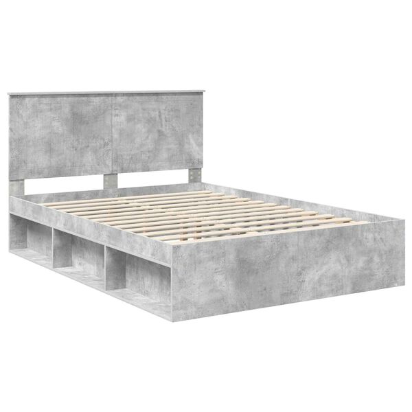 vidaXL Bettrahmen mit Kopfteil Beton 140 x 200 cm Massives Kiefernholz