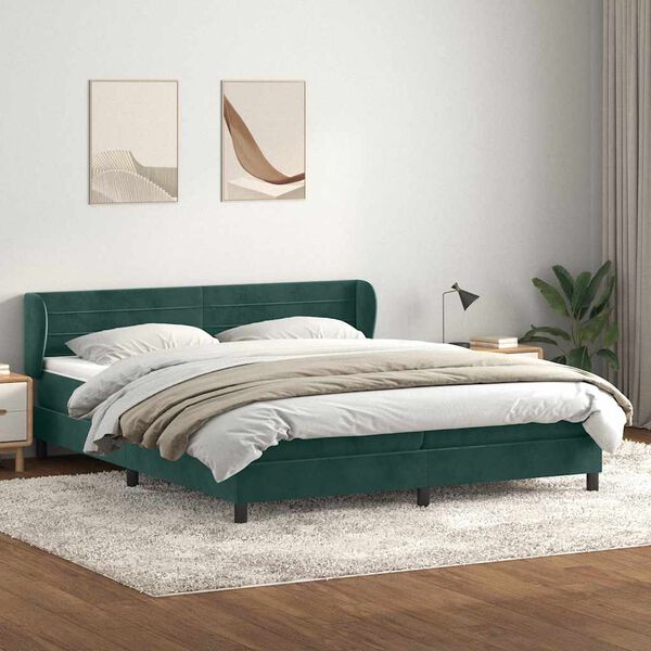 vidaXL Boxspringbett mit Matratzen Dunkelgr&uuml;n 200x210 cm Samt
