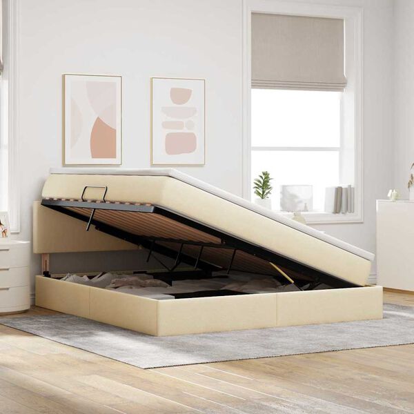 vidaXL Bett mit Stauraum und LED mit Matratze Creme 180 x 200 cm Stoff