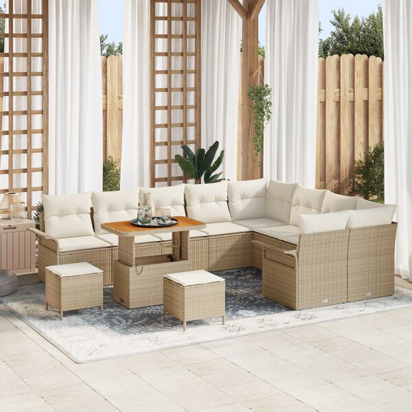 vidaXL Garten-Sofa-Set mit Kissen mit Speicher 12 pcs Beige und Creme