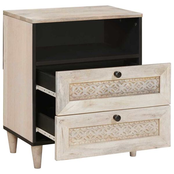 vidaXL Nachttisch mit Regal Beige 50 x 33 x 62 cm Massivholz Akazie