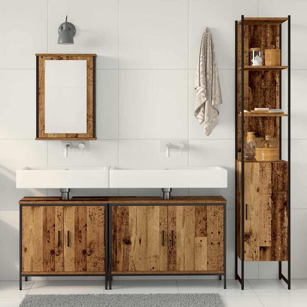 vidaXL Badezimmerm&ouml;bel-Set mit Regal mit T&uuml;r 4 pcs Braun Holzwerkstoff