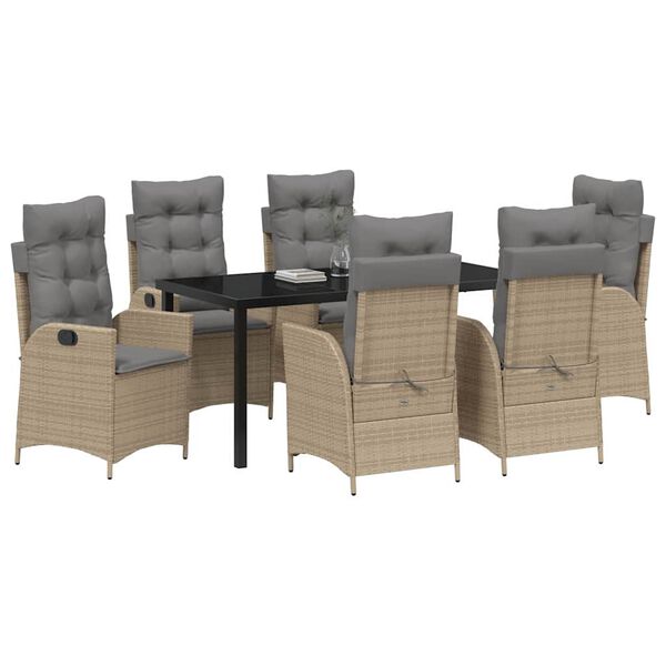 vidaXL Garten Essgruppe mit Kissen 7 pcs Beige Poly-Rattan