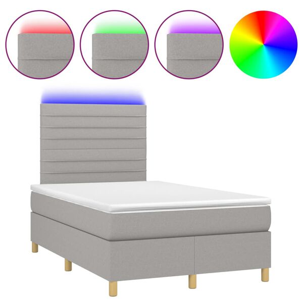vidaXL Boxspringbett mit Matratze & LED Hellgrau 120x200 cm Stoff