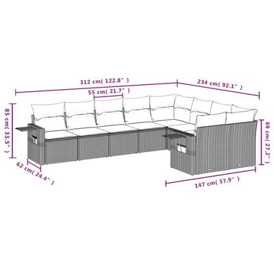 vidaXL 9-tlg. Garten-Sofagarnitur mit Kissen Schwarz Poly Rattan