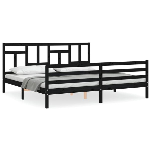 vidaXL Massivholzbett mit Kopfteil Schwarz 200x200 cm