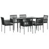 vidaXL 7-tlg. Garten-Essgruppe mit Kissen Schwarz Poly Rattan & Stahl