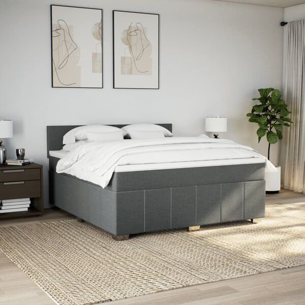 vidaXL Boxspringbett mit Matratze Dunkelgrau 180x200 cm Stoff