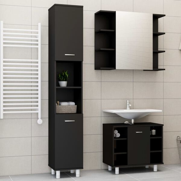 vidaXL 3-tlg. Badm&ouml;bel-Set Schwarz Holzwerkstoff