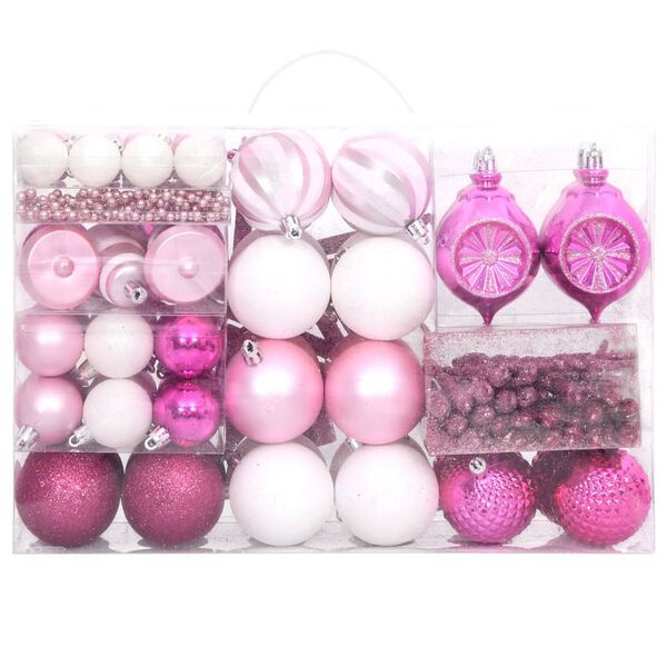 vidaXL 108-tlg. Weihnachtskugel-Set Wei&szlig; und Rosa