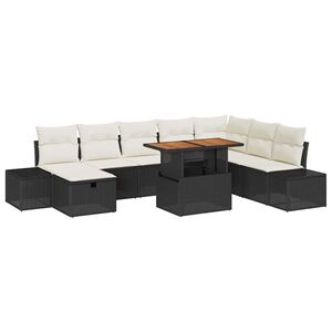 vidaXL Garten-Sofa-Set mit Kissen 9 pcs Schwarz Poly Rattan