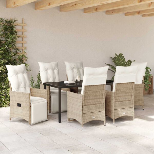vidaXL Garten Essgruppe mit Kissen 7 pcs Beige Poly-Rattan