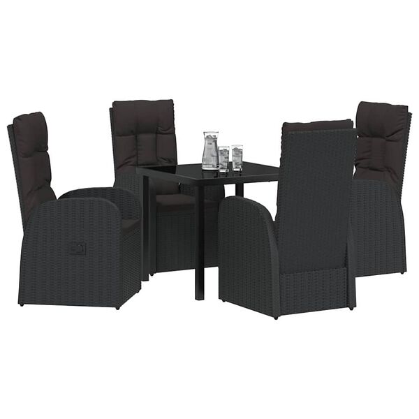 vidaXL Garten Essgruppe mit Kissen 5 pcs Schwarz Poly-Rattan