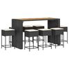 vidaXL 9-tlg. Gartenbar-Set mit Kissen Schwarz Poly Rattan