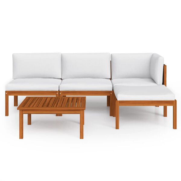 vidaXL 5-tlg. Garten-Lounge-Set mit Kissen Cremefarbenes Holz Akazie & Seil