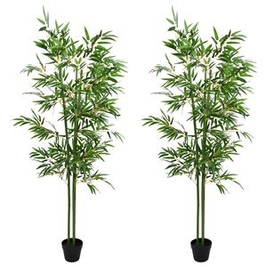 vidaXL Kunstbambusbaum 2 pcs Gr&uuml;n 60 x 18 x 190 cm Stoff und Bambus