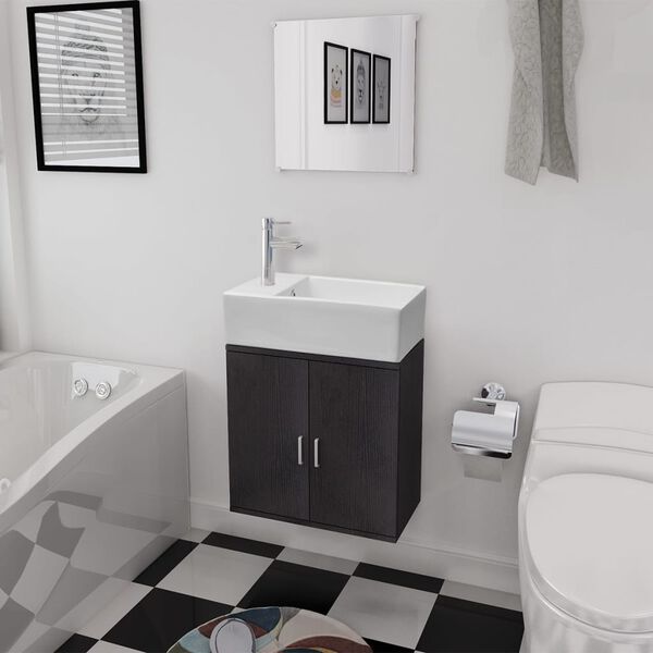 vidaXL 3-tlg. Badm&ouml;bel-Set mit Waschbecken Schwarz