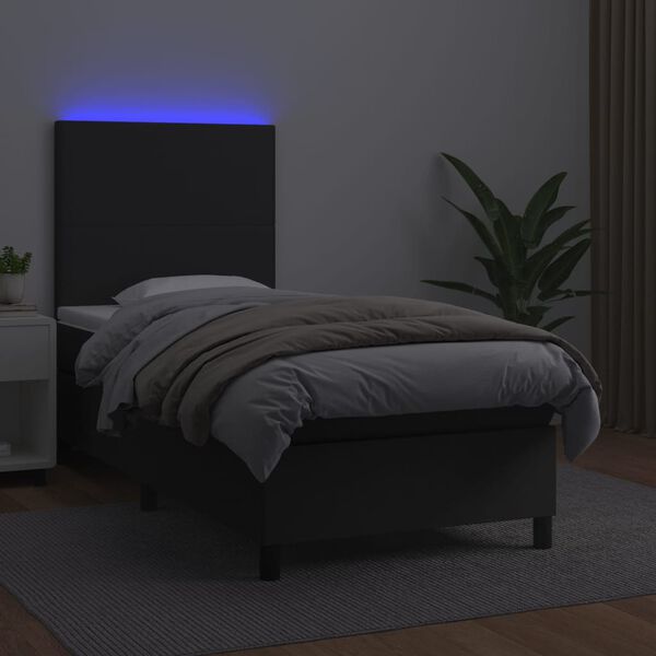 vidaXL Boxspringbett mit Matratze & LED Schwarz 90x200 cm Kunstleder