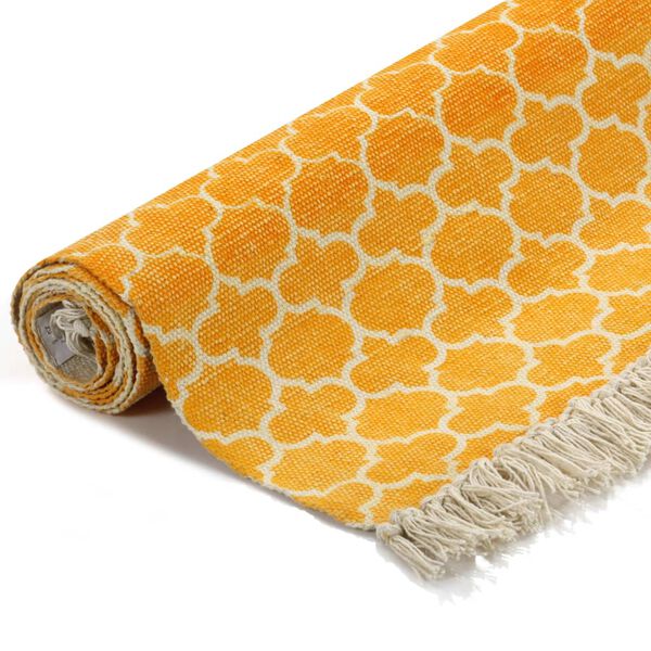 vidaXL Kelim-Teppich Baumwolle 120x180 cm mit Muster Gelb