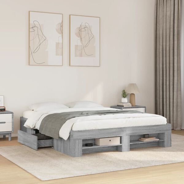vidaXL Bettgestell ohne Matratze Grau Sonoma 160x200 cm Holzwerkstoff