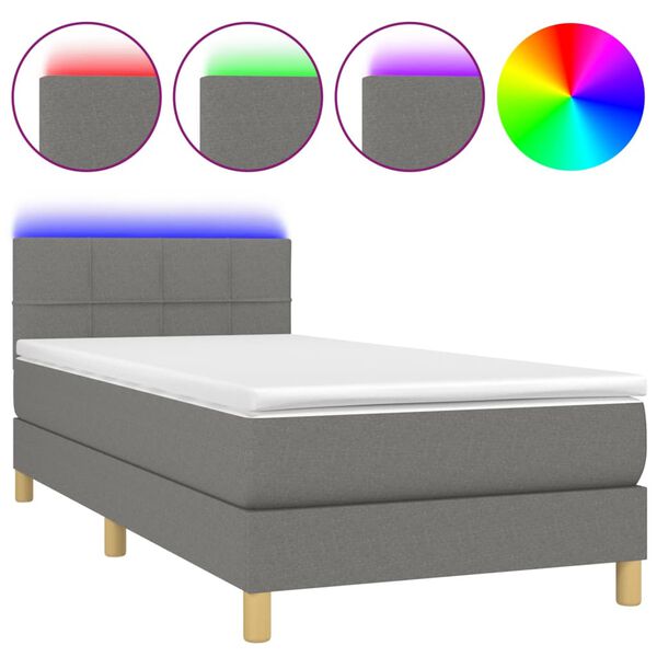 vidaXL Boxspringbett mit Matratze & LED Dunkelgrau 90x200 cm Stoff