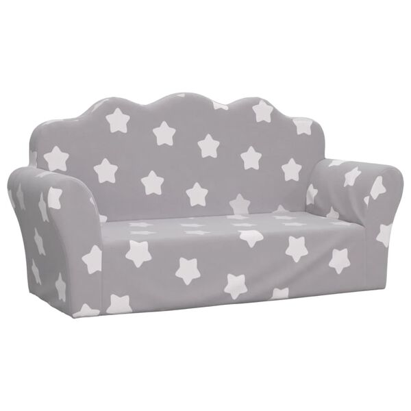 vidaXL Kindersofa 2-Sitzer Hellgrau mit Sternen Weich Pl&uuml;sch