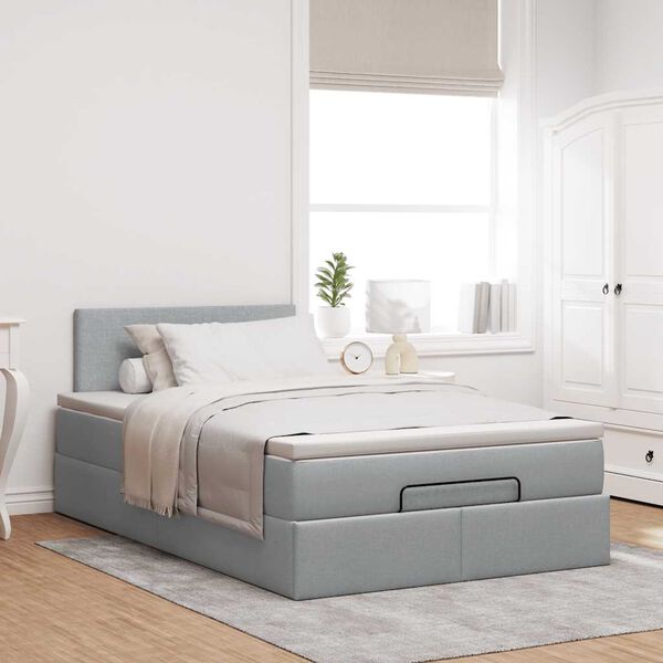vidaXL Ottoman-Bett mit Matratze & LEDs Hellgrau 120x190 cm Stoff