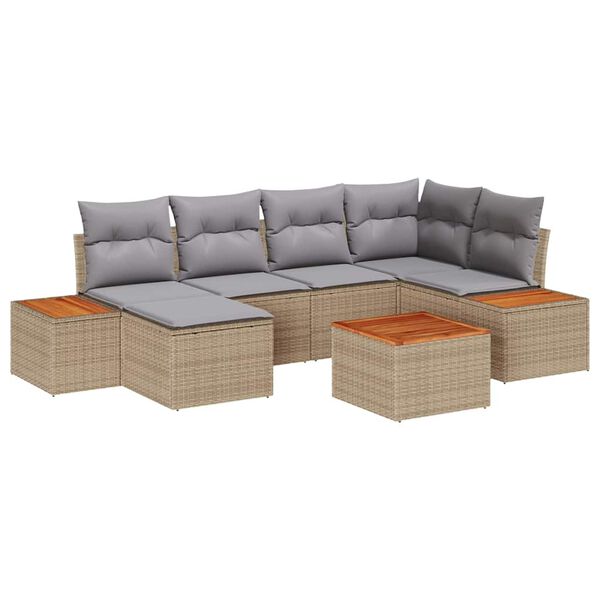 vidaXL Garten-Sofa-Set mit Kissen 7 pcs Beige Poly-Rattan