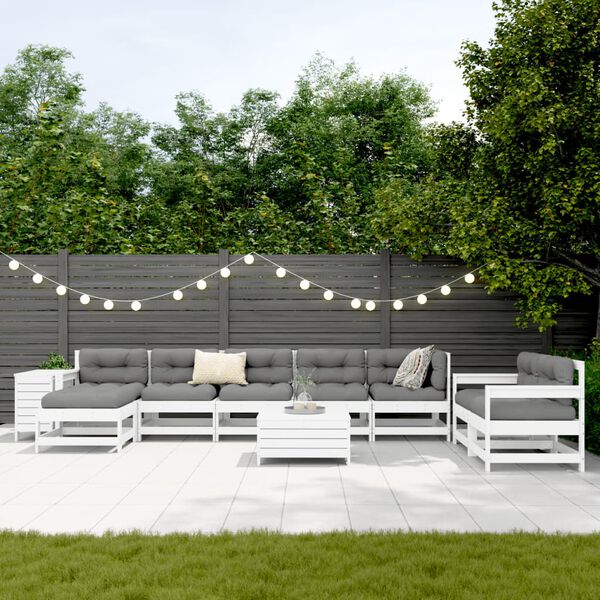 vidaXL 10-tlg. Garten-Sofagarnitur Wei&szlig; Massivholz Kiefer