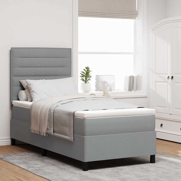 vidaXL Boxspringbett mit Matratze mit LED Hellgrau 90 x 200 cm Stoff