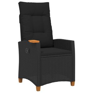 vidaXL Liegestuhl mit Teeteller Schwarz Poly-Rattan