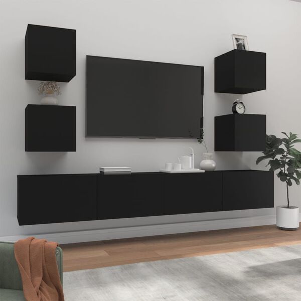 vidaXL 6-tlg. TV-Schrank-Set Schwarz Holzwerkstoff