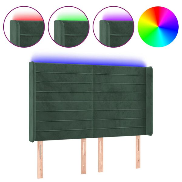 vidaXL LED Kopfteil Dunkelgr&uuml;n 147x16x118/128 cm Samt