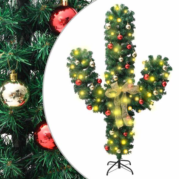 vidaXL Weihnachtsdeko Kaktus mit St&auml;nder und LED Gr&uuml;n 180 cm PVC
