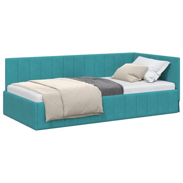 vidaXL Eckbettgestell mit Kopfteil T&uuml;rkis 100 cm x 200 cm Samt