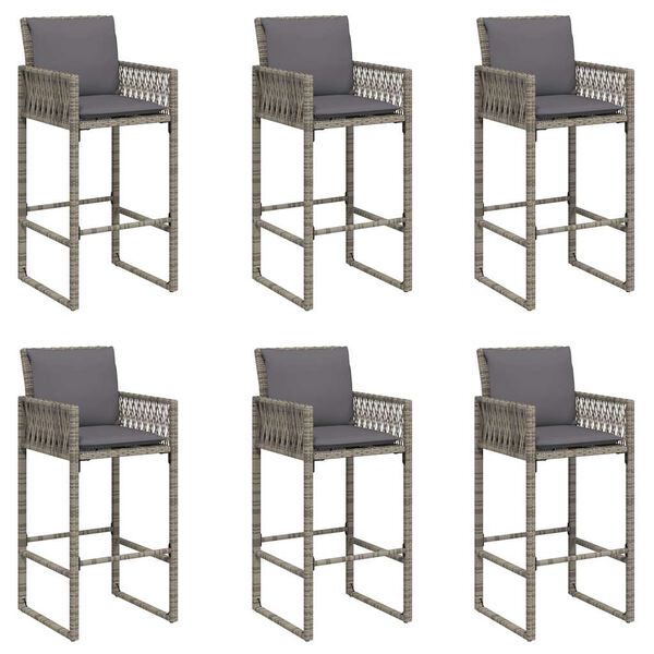 vidaXL 7-tlg. Gartenbar-Set mit Kissen Grau Poly Rattan Akazie