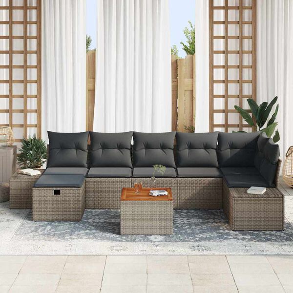 vidaXL Gartensofa-set mit Kissen mit Speicher 8 pcs Grau Poly Rattan