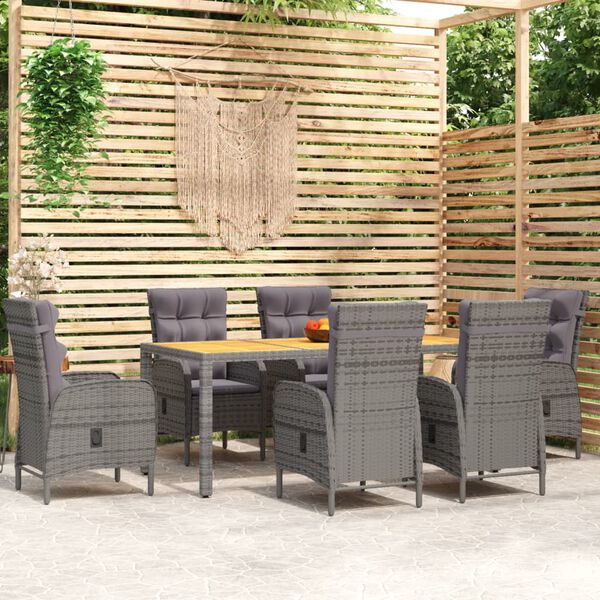 vidaXL 7-tlg. Garten-Essgruppe Poly Rattan Grau